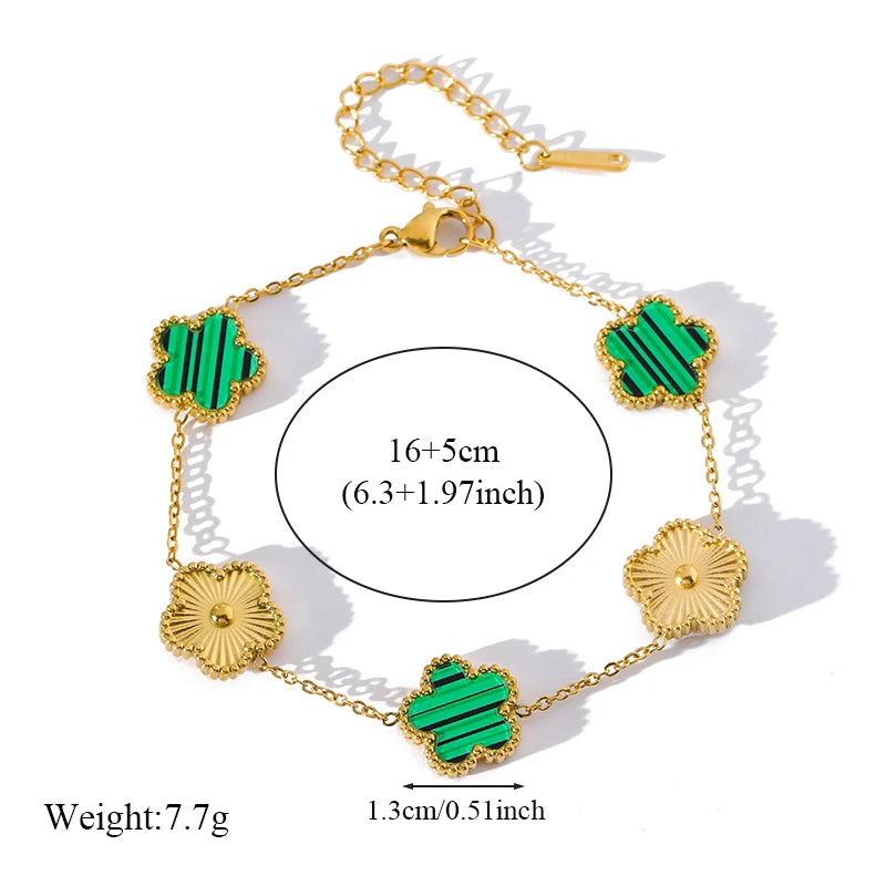 Double Sided Green Five Leaf Flower Charm Bracelets