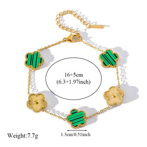 Double Sided Green Five Leaf Flower Charm Bracelets
