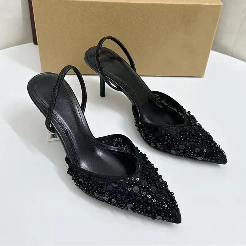 Bling Bling Fashion Pearls Sequined Air Mesh Pumps Sandals