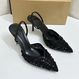Bling Bling Fashion Pearls Sequined Air Mesh Pumps Sandals