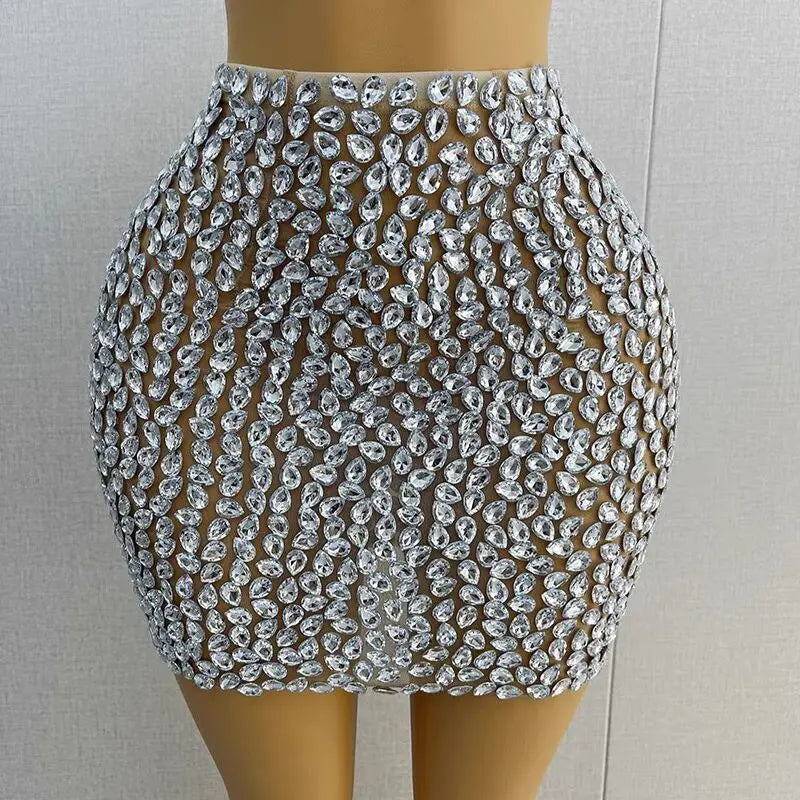 Luxury Rhinestones Sexy See Through Sheath Skirt