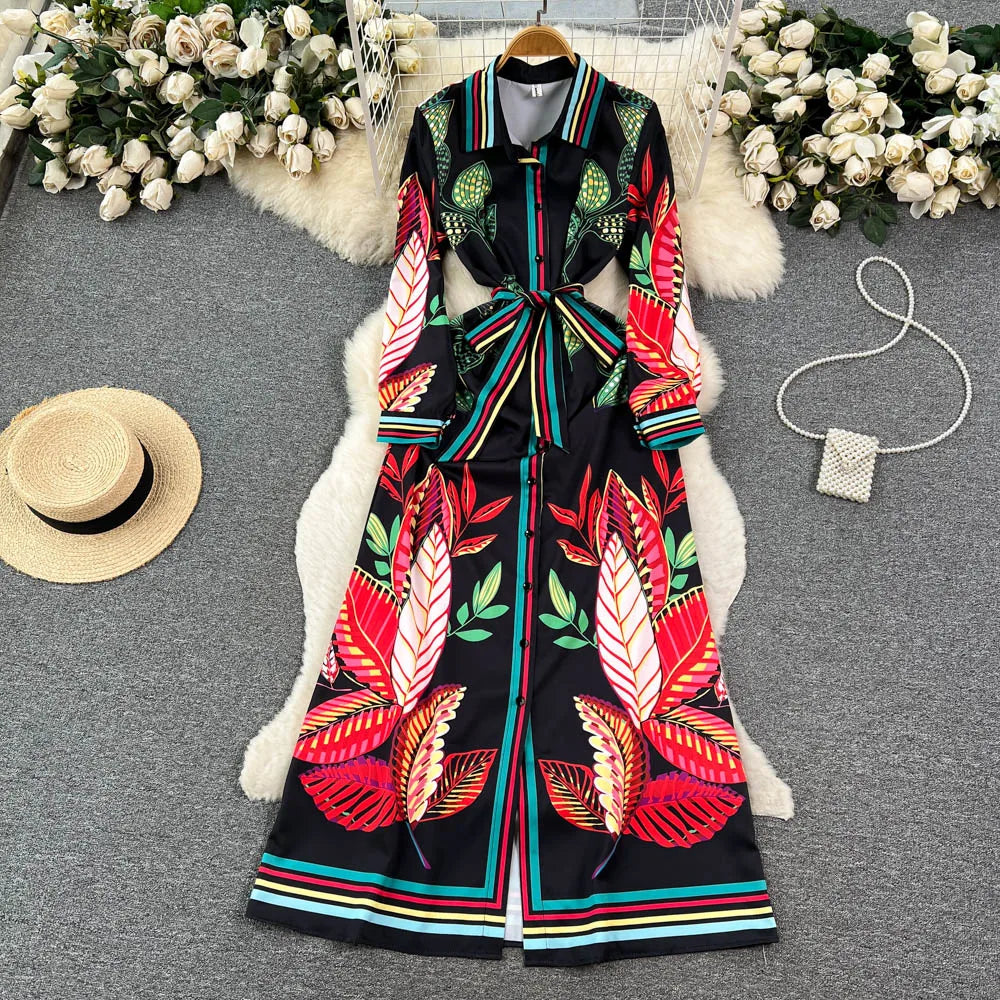Fashion Floral Print Vintage Maxi Dress