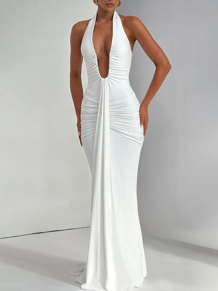 Draped Ruched Sexy Maxi Dress