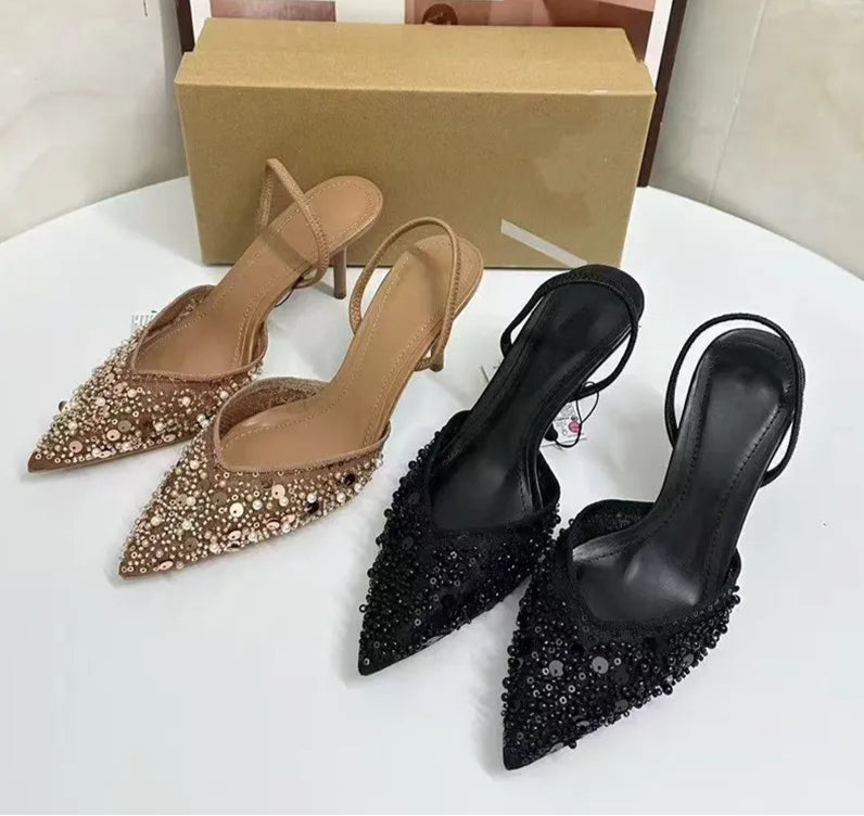 Bling Bling Fashion Pearls Sequined Air Mesh Pumps Sandals