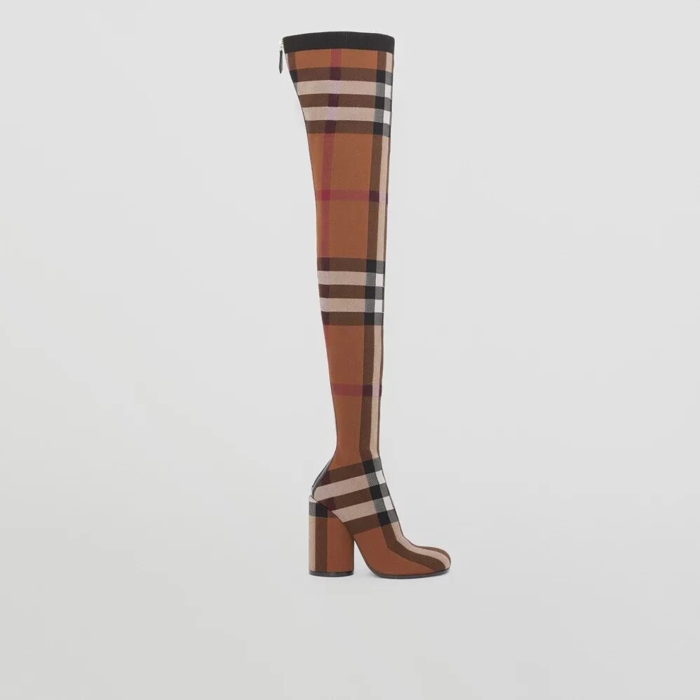 Plaid Elastic Over Knee Boots