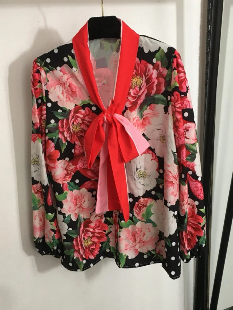 Flower Polka-dot Printing Tie Bow two-piece suit