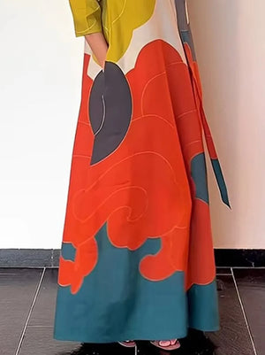 Maxi Dresses Fashion Contrast Color Printed Dress