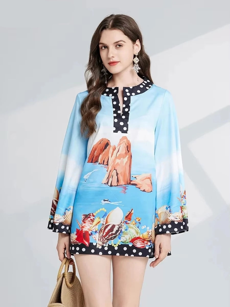 Cartoon Rose Flower Print Beach Short Dresses