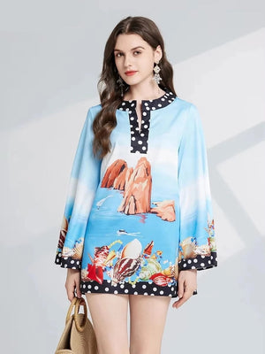 Cartoon Rose Flower Print Beach Short Dresses