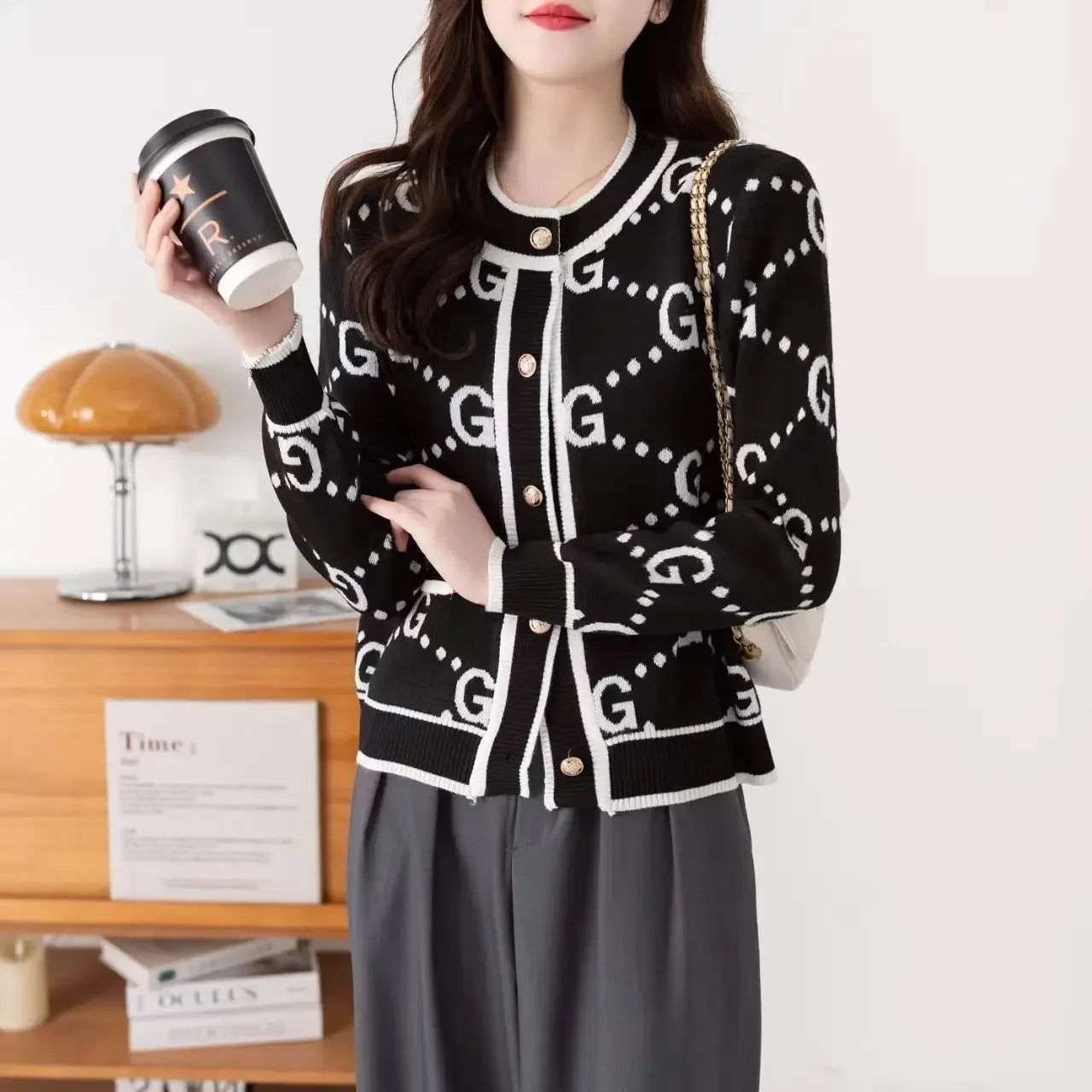 Autumn Winter Coat Luxury Pink Knitted Cardigan