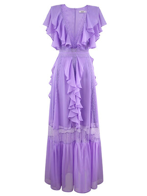 Vacation Bohemian Purple Chiffon Long Dresses