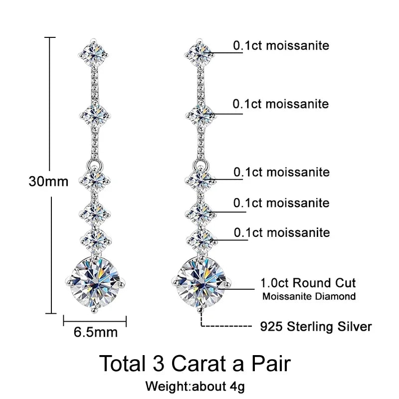 Moissanite Dangle Earrings D Color VVS1 Diamond 925 Sterling Silver
