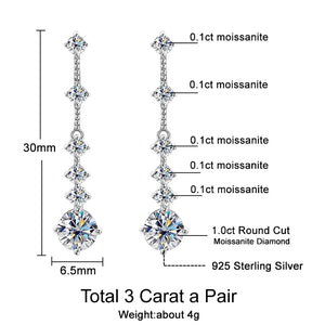 Moissanite Dangle Earrings D Color VVS1 Diamond 925 Sterling Silver