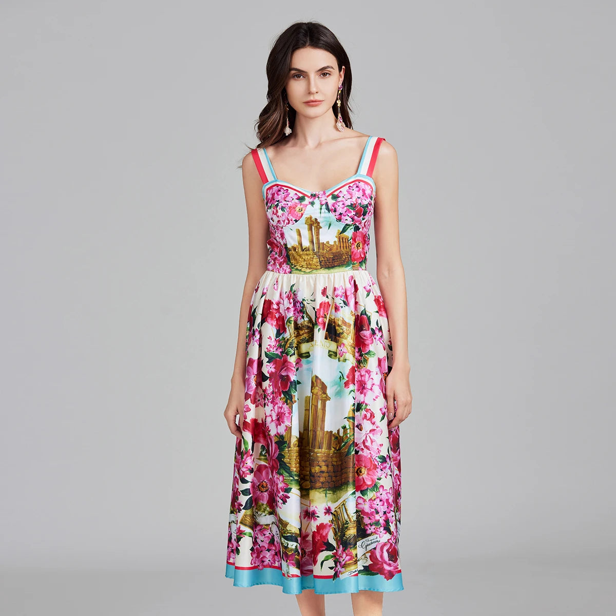 Runway Floral Print Sleeveless Dress