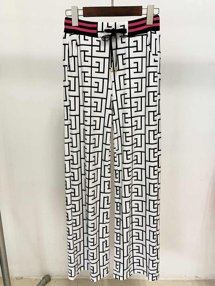 Designer Trousers Monogram Printed Velvet Straight Pants