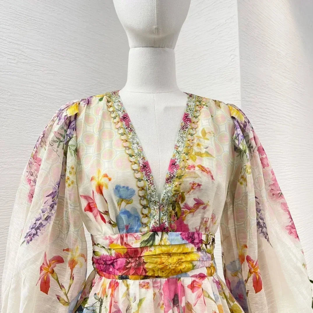 Trendy Multicolor Floral Diamonds Stretchable Dress