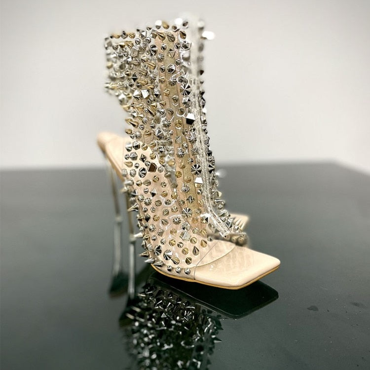 Design Crystal/rivet Zipper Sandals