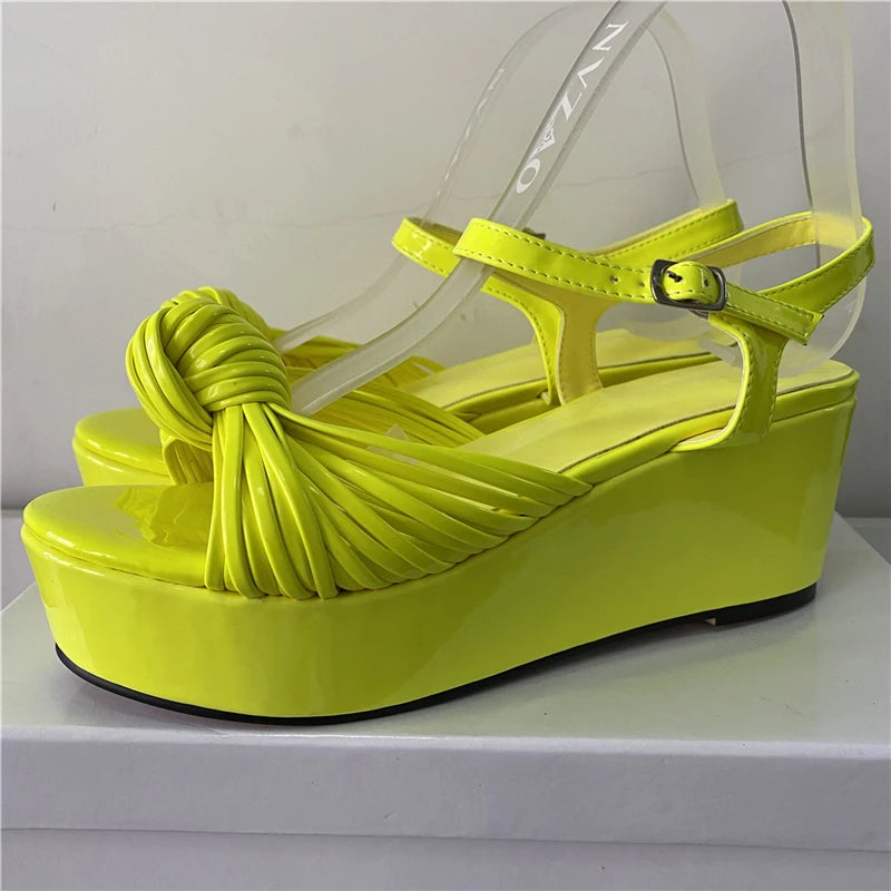 Colorful Narrow Band Bowknot Platform Sandals