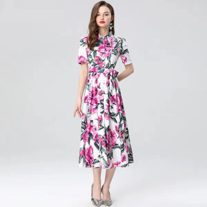 Runway Holiday Purple Floral Print Shirt Dress