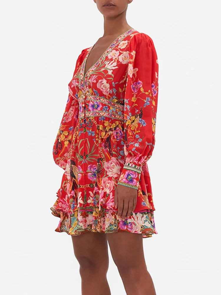 Colorblock Print Slim Dress