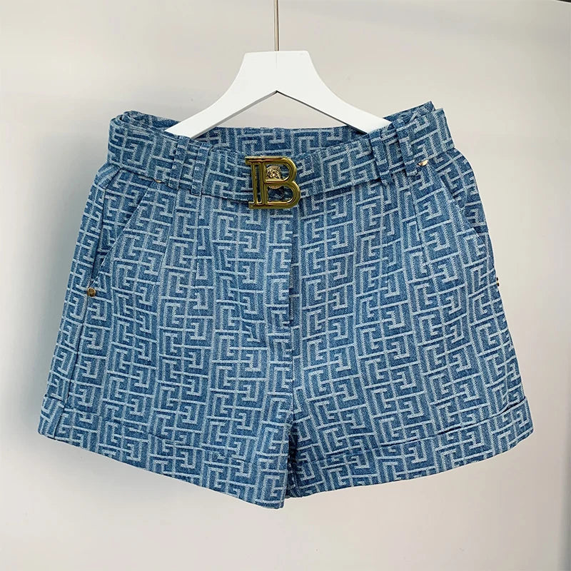 Washed Denim Vintage Blue Shorts With Belt