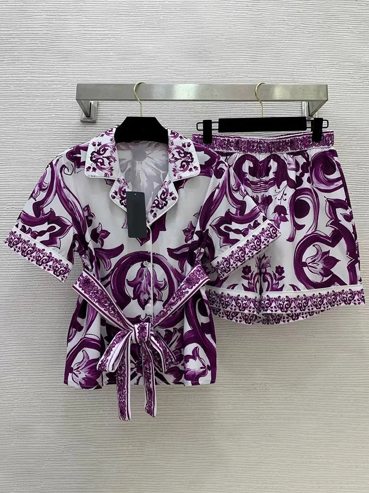 High-grade Purple Blue-and-White Porcelain Printed Two-piece