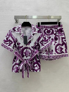 High-grade Purple Blue-and-White Porcelain Printed Two-piece