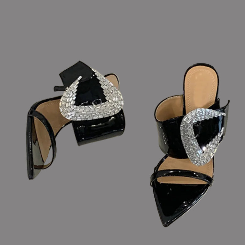 Elegant Pointed Toe Patent Leather Mules