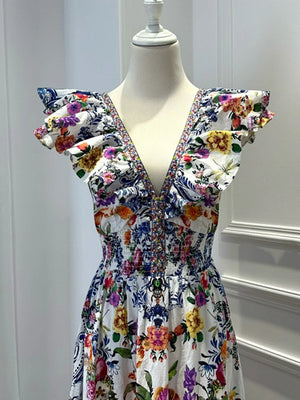 Retro Geometric Print V-neck Dress