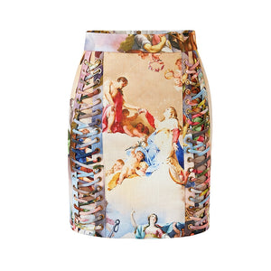 Vintage Design Linen and Cotton2 PCS Skirt Blazer Set