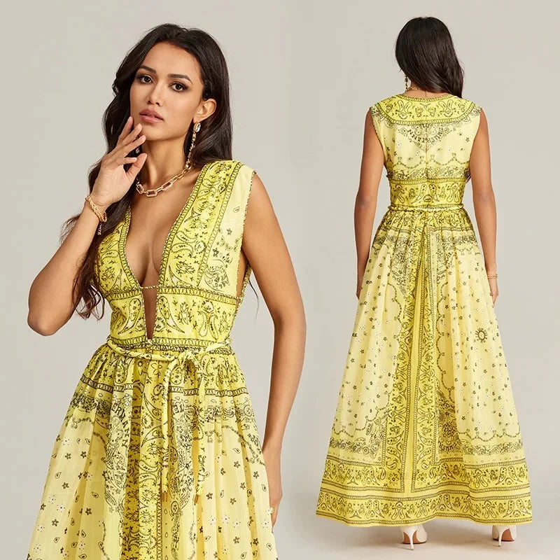 Retro Print Sleeveless Long Dress er Australia Market Hot Sale Of The