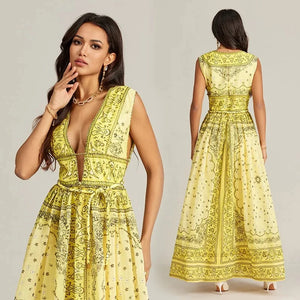 Retro Print Sleeveless Long Dress er Australia Market Hot Sale Of The