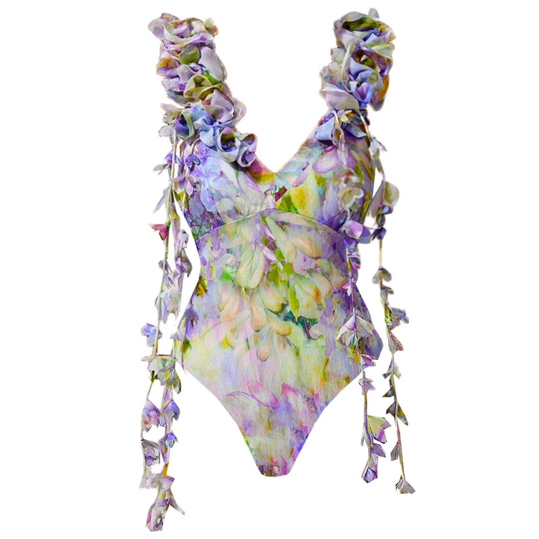 One Piece Floral Flower Swimsuit Bikini Set