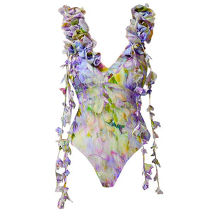 One Piece Floral Flower Swimsuit Bikini Set