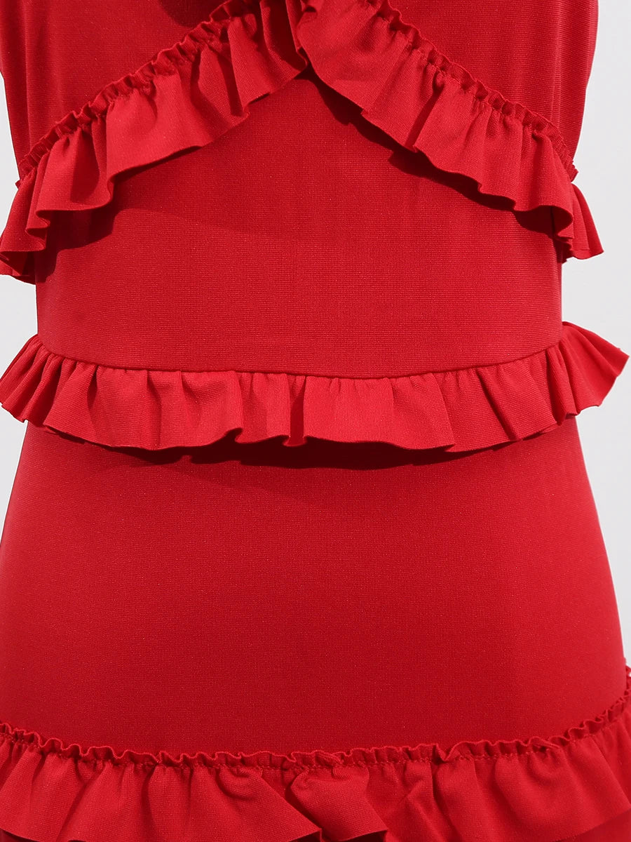 Square Collar Fungus Edge Fishtail Dress