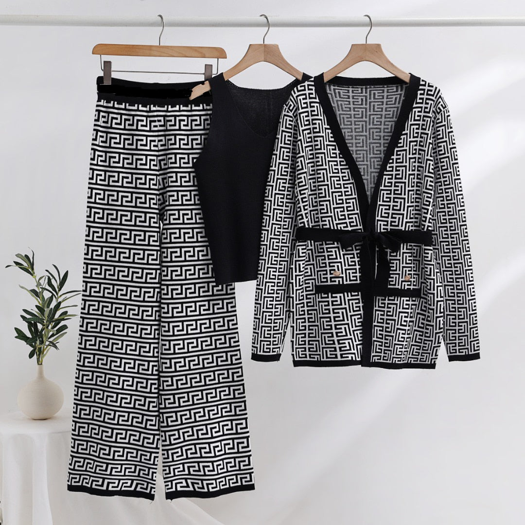 Panelled Knitwear+Wide Leg Pant+Camis