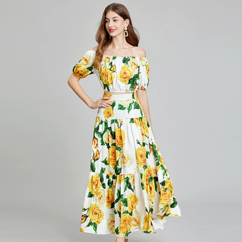 Runway Designer Floral Print Sexy 2 Piece