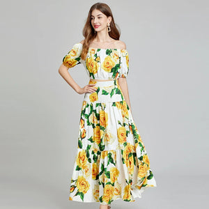 Runway Designer Floral Print Sexy 2 Piece