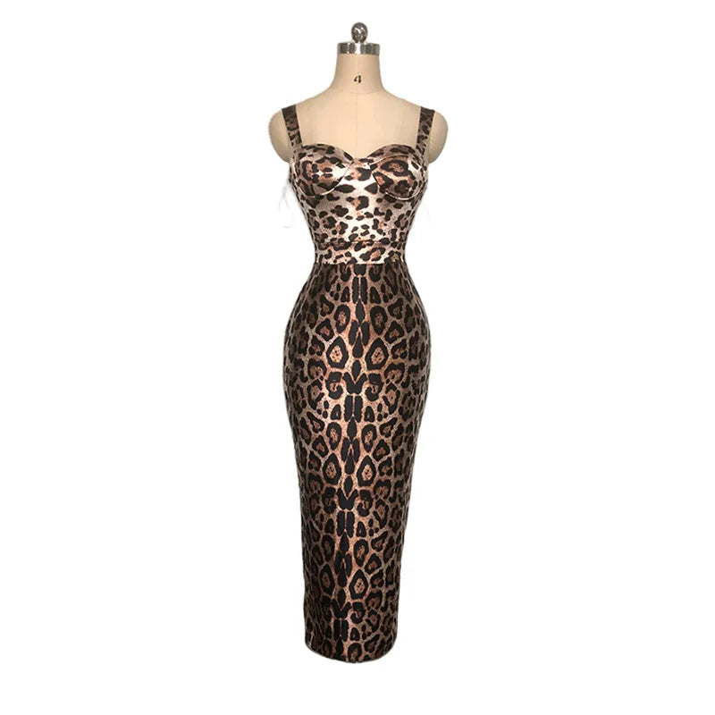 Retro Leopard Print Long Dresses