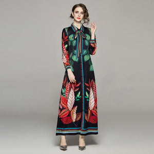 Fashion Floral Print Vintage Maxi Dress