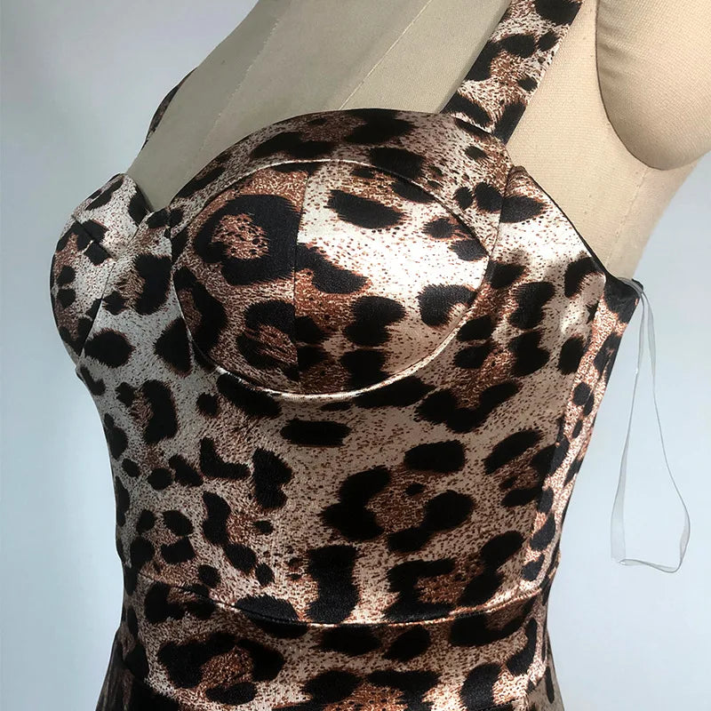 Retro Leopard Print Long Dresses