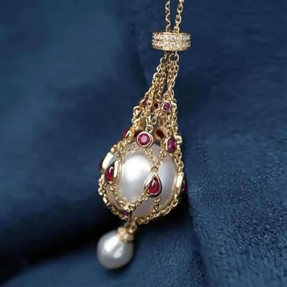 Metal Pearl Gemstone Lavalier Pendant Interchangeable Crystal Holder Cage Necklace Adjustable Chain