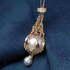 Metal Pearl Gemstone Lavalier Pendant Interchangeable Crystal Holder Cage Necklace Adjustable Chain