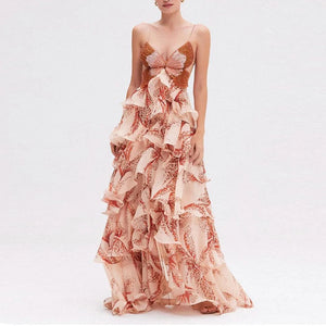 Chic Butterfly Print Ruffle Pleated Dresses