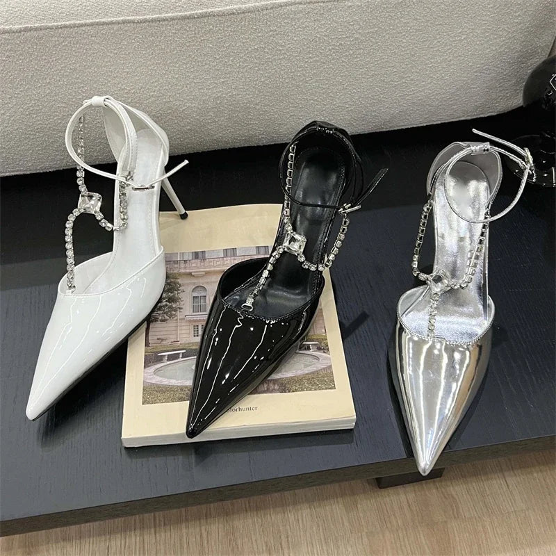 Elegant Crystal Pointed Toe Buckle Strap Shoes