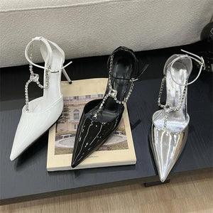 Elegant Crystal Pointed Toe Buckle Strap Shoes