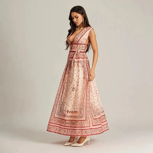 Retro Print Sleeveless Long Dress er Australia Market Hot Sale Of The