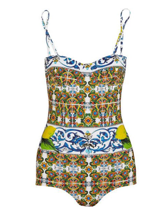 Vintage Print Swimsuit Set With Cover Up
