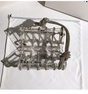 Crystal-Embellished Rope Acrylic Rhinestones Evening Luxury Clear Knot Bag
