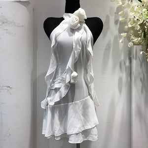 Halter High Waist Backless Irregular Ruffles Spliced Appliques Dresses